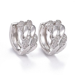 Платинированный Серьги-кольца из латуни с микропаве из прозрачного кубического циркония, долговечный, кольцо, Реальная платина, 17x18x9 мм, штифты : 0.9 мм