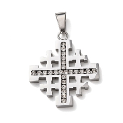 Нержавеющая Сталь Цвет 304 подвески из нержавеющей стали, амулеты с иерусалимским крестом, со стразами, цвет нержавеющей стали, 35.5x30.5x3 мм, отверстие : 5x9.5 мм