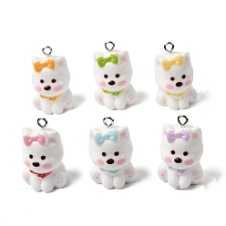 (52) Непрозрачная лаванда Непрозрачные подвески смолы, собачка с подвеской в виде бантика, с платиново-железными петлями, разноцветные, 24x16x15.5 мм, отверстие : 2 мм