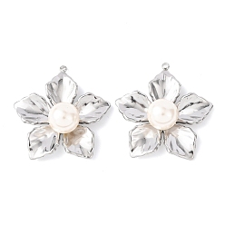 Нержавеющая Сталь Цвет 304 подвески из нержавеющей стали, , с пластиковой имитационной жемчужиной, белые, цвет нержавеющей стали, 36.5x35.5x12.5 мм, отверстие : 1.8 мм