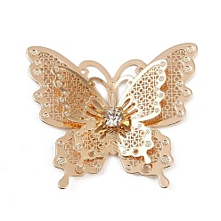 Light Gold Подвески латунные горный хрусталь, бабочки прелести, без кадмия, без никеля и без свинца, золотой свет, 29x33x5 мм, отверстие : 1 мм