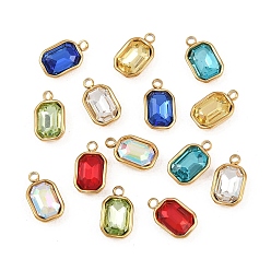 Rectangle Стеклянные прелести, с 201 установками из нержавеющей стали, граненые, разноцветные, ионное покрытие (ip), реальный 18 k позолоченный, прямоугольные, 9x5.5x3.5 мм, отверстие : 1.2 мм