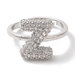 Letter Z Стойка покрытие буква латунь микро паве прозрачный кубический цирконий регулируемые кольца для женщин, Письмо Z, 13.5x11 мм, внутренний диаметр: 17 мм