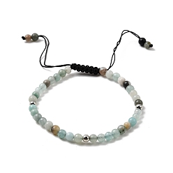 Flower Amazonite Браслеты из плетеных бусин из амазонита с натуральными цветами, регулируемые браслеты из шнура для женщин, 6-3/4~9-1/8 дюйм (17~23 см)