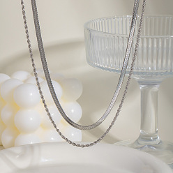 Нержавеющая Сталь Цвет Модные двухслойные ожерелья из нержавеющей стали для женщин, цвет нержавеющей стали, 15.75 дюйм (40 см) и 17.72 дюйм (45 см)