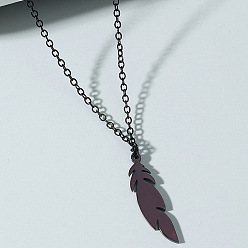 Перо 201 ожерелье из нержавеющей стали для мужчин, чёрные, перо, 23.62 дюйм (60 см)