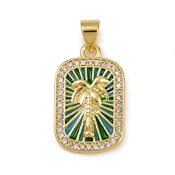 Дерево Латунные микро проложить кубического циркония подвески, реальный 18 k позолоченный, с эмалью, стойки покрытие, долговечный, без кадмия и без свинца, дерево, 21.5x13.5x3.5 мм, отверстие : 3.5x5 мм