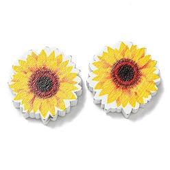 Gold Bedruckte Holzperlen, Sonnenblume, Gold, 19.5x5.5~6 mm, Bohrung: 2.5 mm