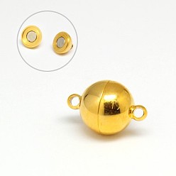 Golden 304 Stainless Steel Magnetic Clasps with Loops, Ion Plating (IP), Round, Golden, 21x14mm, Hole: 2mm