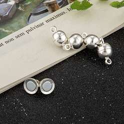 Silver Brass Magnetic Clasps with Loops, Round, Silver Color Plated, 11.5x6mm, Hole: 1.2mm