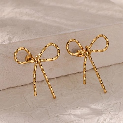 Настоящее золото 18K 304 серьги-гвоздики из нержавеющей стали, твист бантик, реальный 18 k позолоченный, 31x25 мм