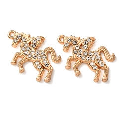 Light Gold Colgantes de aleación de rhinestone, encantos de unicornio, la luz de oro, 17.6x27x2 mm, agujero: 1.2~1.4 mm
