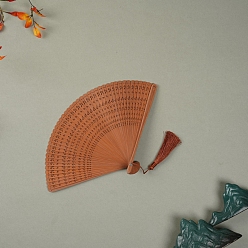 Chocolate Bamboo Folding Fan with Tassel, for Party Wedding Dancing Decoration, Chocolate, 180x340mm