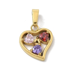 Золотой Ионное покрытие (ip) 304 подвески из нержавеющей стали с микропаве из кубического циркония, сердце прелести, золотые, 12x10.5x2 мм, отверстие : 4x2.5 мм