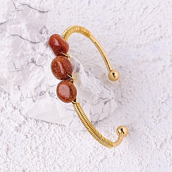 Камень с Пылевым Золотом Браслет-манжета из синтетического золотого самородка, открытый браслет из золотой проволоки, 2-1/2 дюйм (6.5 см)