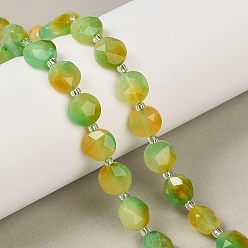 Желто-Зеленый Окрашенные природные белый нефрит бисер пряди, граненый пятиугольный разрез, плоско-круглые, с бисером, желто-зеленый, 10x10x6 мм, отверстие : 1 мм, около 33 шт / нитка, 15.75'' (40 см)