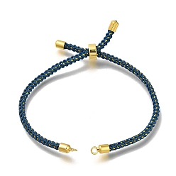 Прусский Синий Изготовление браслета-слайдера из плетеного хлопкового шнура, с реечной обшивкой латунными выводами, реальный 18 k позолоченный, берлинская лазурь, 8-5/8x1/8 дюйм (22x0.3 см), отверстие : 2 мм