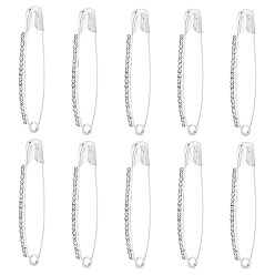 Серебро Железные булавки со стразами для одежды, серебряные, 55x13x3 мм