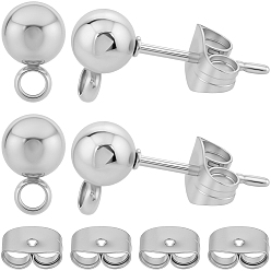 Нержавеющая Сталь Цвет 100шт. 304 фурнитура для сережек-гвоздиков с шариковым штифтом из нержавеющей стали, с петлей и 316 хирургическими штифтами из нержавеющей стали, с ушными гайками 100 шт., цвет нержавеющей стали, 16x8x5 мм, отверстие : 1.8 мм, штифты : 0.8 мм