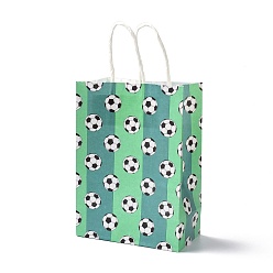 Verdemar Medio Bolsas de papel rectangulares, con mango, para bolsas de regalo y bolsas de compras, tema deportivo, Patrón de fútbol, verde mar medio, 14.9x8.1x21 cm