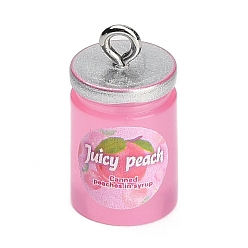 Pink Opaque Resin Pendants, with Platinum Iron Findings, Jam Jar Charms, Pink, 20x10x10.5mm, Hole: 1.8mm