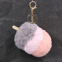 (52) Непрозрачная лаванда Брелок для ключей с помпоном для мороженого для женщин, Подвеска-подвеска в виде автомобиля из искусственного меха кролика, разноцветные, 9x12 см