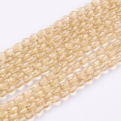 пшеница Граненые круглые стеклянные бусины, слеза, цвет пшеницы, 5x3 мм, отверстие : 0.5 мм, около 85~95 шт / нитка, 16.5~18.7 дюйм (42~47.5 см)