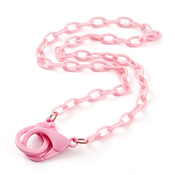 Pink Personalized ABS Plastic Cable Chain Necklaces, Handbag Chains, with Plastic Lobster Claw Clasps, Pink, 22.24 inch(56.5cm)