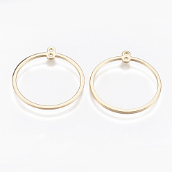 Настоящее золото 18K Соединители латунные звенья, без кадмия, без никеля и без свинца, кольцо, реальный 18 k позолоченный, 28x25x1 мм, отверстие : 1 мм