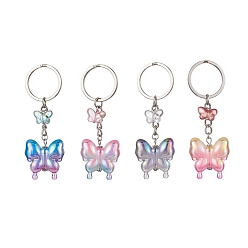 Mixed Color 4Pcs Glass & Acrylic Butterfly Keychain, with Iron Keychain Ring, Mixed Color, 8.5cm, 4pcs/set