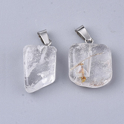 Quartz Crystal Natural Quartz Crystal Pendants, with Stainless Steel Snap On Bails, Nuggets, 15~35x10~20x5~15mm, Hole: 3x7.5mm