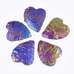 Colorful Electroplated Natural Dragon Blood Jasper Pendants, Rainbow Plated, Heart, Colorful, 40~41x35~36x7mm, Hole: 1.2mm