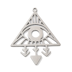 Нержавеющая Сталь Цвет 201 подвески из нержавеющей стали, лазерная резка, треугольник с амулетом от сглаза и стрелы, анти-тускнение, цвет нержавеющей стали, 33x26x1 мм, отверстие : 1.2 мм