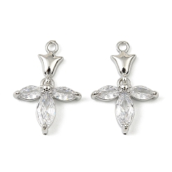 Платина Латунные микро проложить кубического циркония подвески, без кадмия, без никеля и без свинца, цветок, платина, 22x14.5x4 мм, отверстие : 1.5 мм