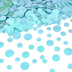 Голубой 1300 шт 4 стиль украшения аксессуары, пластиковые пайетки / блестки из пвх, плоско-круглые, голубой, 15~30x0.3 мм, отверстие : 1.2 мм