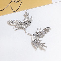 Platinum Brass Micro Pave Clear Cubic Zirconia Wing Pins, for Baroque Pearl Making, Platinum, 30x23mm