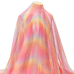 Светло-Коралловый Сетчатая ткань из полиэстера, для аксессуаров для одежды, с имитацией жемчужин из АБС-пластика, свет коралловый, 1828.8x1500x6 мм