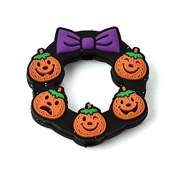 Flower Halloween Silicone Beads, Focal Beads, Pumpkin Wreath, 29.5x30x7.5mm, Hole: 3.5mm