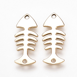Light Gold Alloy Links connectors, Fishbone, Light Gold, 25x10.5x1.5mm, Hole: 1mm