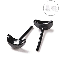 Черный Гипоаллергенные серьги-гвоздики из биокерамики с цирконием и керамикой, серп, не выцветает и не содержит никеля, чёрные, 6.5x4 мм