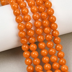 Dark Orange Dyed Natural White Jade Beads Strands, Smooth Round, Dark Orange, 6.3mm, Hole: 1mm, about 64pcs/strand, 15.16''(38.5cm)