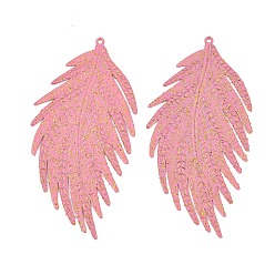 Pink Colgantes grandes de acero inoxidable 403 pintados con spray, con polvo del brillo, encantos de plumas, rosa, 54x27x0.5 mm, agujero: 1 mm