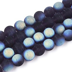 Темно-синий  Шифер Матовые прозрачные стеклянные бусины, круглые, с половиным покрытием, с покрытием AB цвета, темный сланец синий, 9.5~10 мм, отверстие : 1.2 мм, около 39~41 шт / нитка, 14.57~15.75'' (37~40 см)