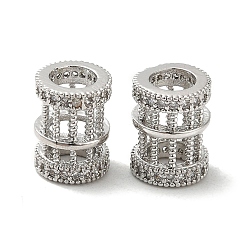 Платина Стойки обшивки латунь кубического циркония европейский шариков, бусины с большим отверстием, долговечный, без свинца и без кадмия, Полая колонна, платина, 9.5x7.5 мм, отверстие : 4.5 мм