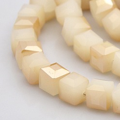 Бежевый Квадратные бусины из стекла, имитация нефрита, с половиной покрытия радуги, бежевые, 8x8x8 мм, отверстие : 1 мм, около 72 шт / нитка, 19.8 дюйм