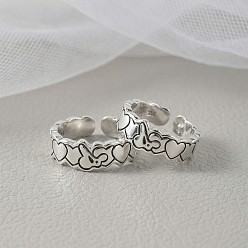 Heart Brass Enamel Cuff Open Rings, Platinum, Heart, Inner Diameter: 18.2mm.