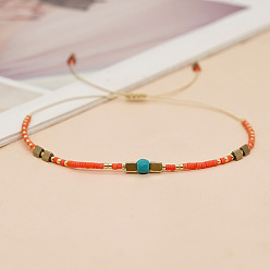 Оранжевый Регулируемые браслеты из плетеного бисера и стеклянных бусин для женщин, с латунным, оранжевые, 11.02 дюйм (28 см)