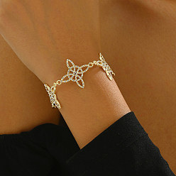 Золотой Латунные браслеты с микропаве из прозрачных кубических цирконий для женщин, клевер, со сплавочной фурнитурой, золотые, внутренний диаметр: 7-1/8 дюйм (18 см)