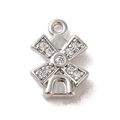 Platinum Brass Micro Pave Cubic Zirconia Charms, Windmill, Platinum, 11x8x2.5mm, Hole: 1~1.2mm