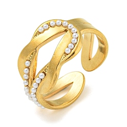 Золотой Ионное покрытие (ip) 304 манжета из нержавеющей стали открытые кольца, с ABS имитации жемчуга, украшения для женщин, золотые, 10.5 мм, внутренний диаметр: 17 мм